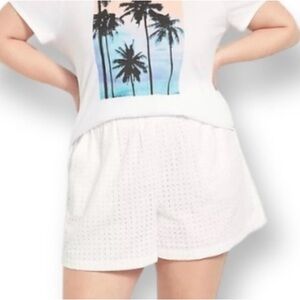 Lane Bryant White Eyelet Cotton Tie Waist Midi Business Casual Shorts Size 22
